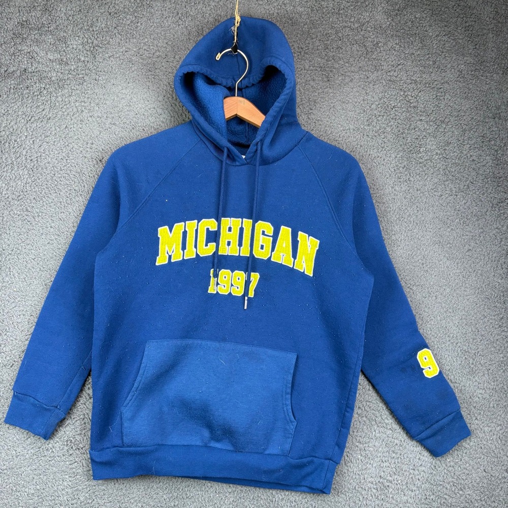 rue21 Michigan 1997 Blue Hoodie Sweatshirt Kids XS Raglan Sleeve Fleece‎